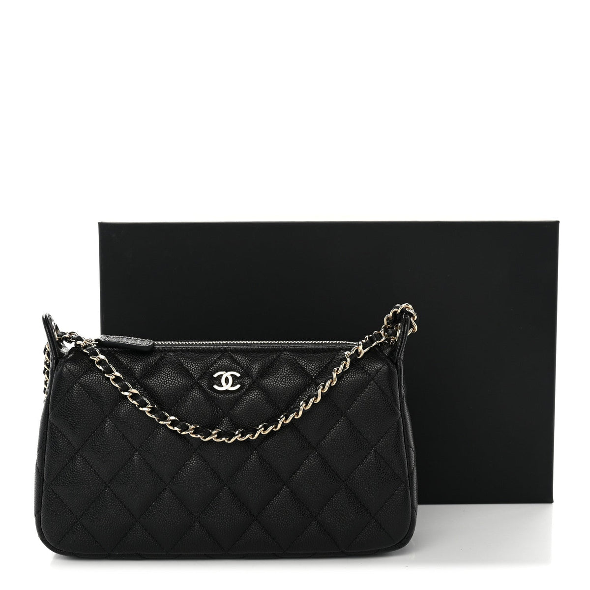 Caviar Quilted Purse With Chain Black