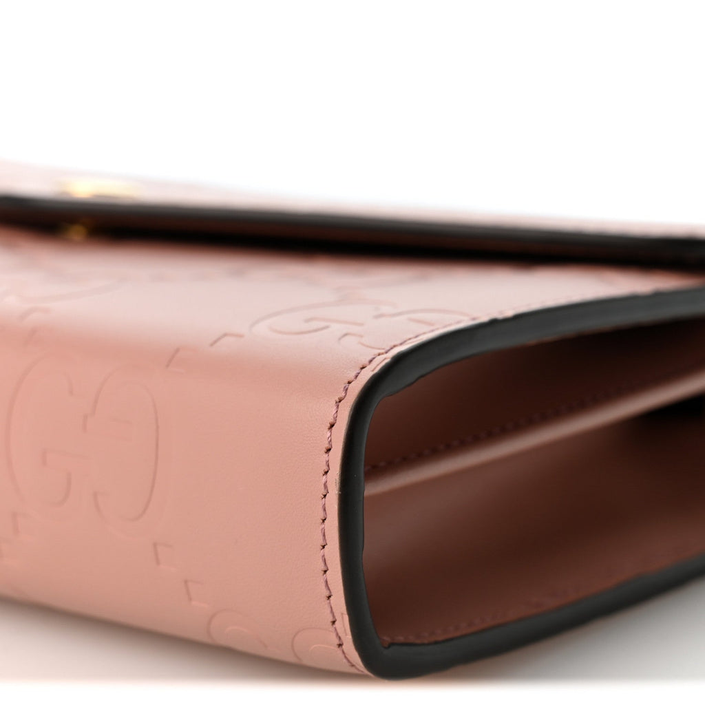 Calfskin GG Debossed Chain Wallet Pink