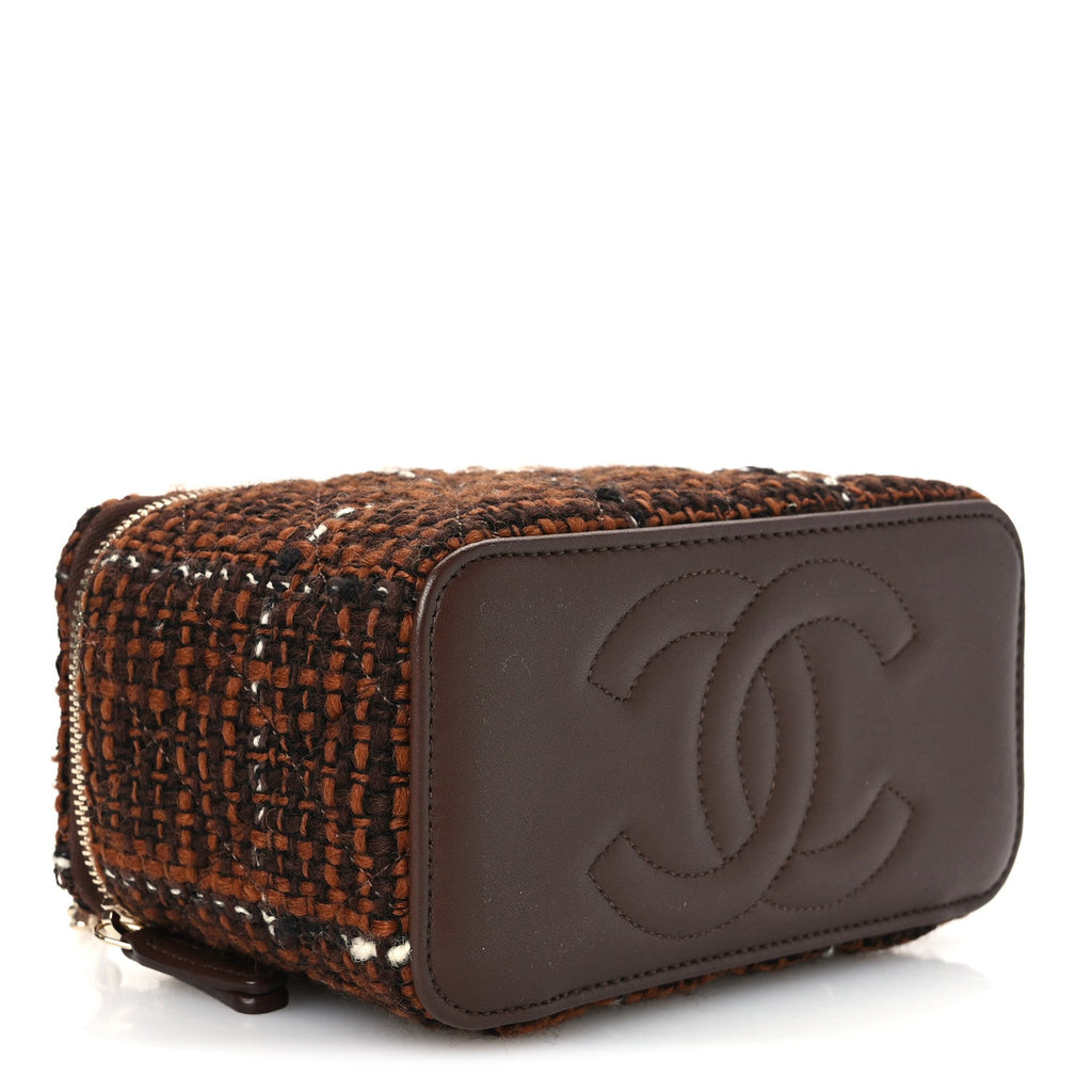 Tweed Small Top Handle Vanity Case With Chain Brown Multicolor