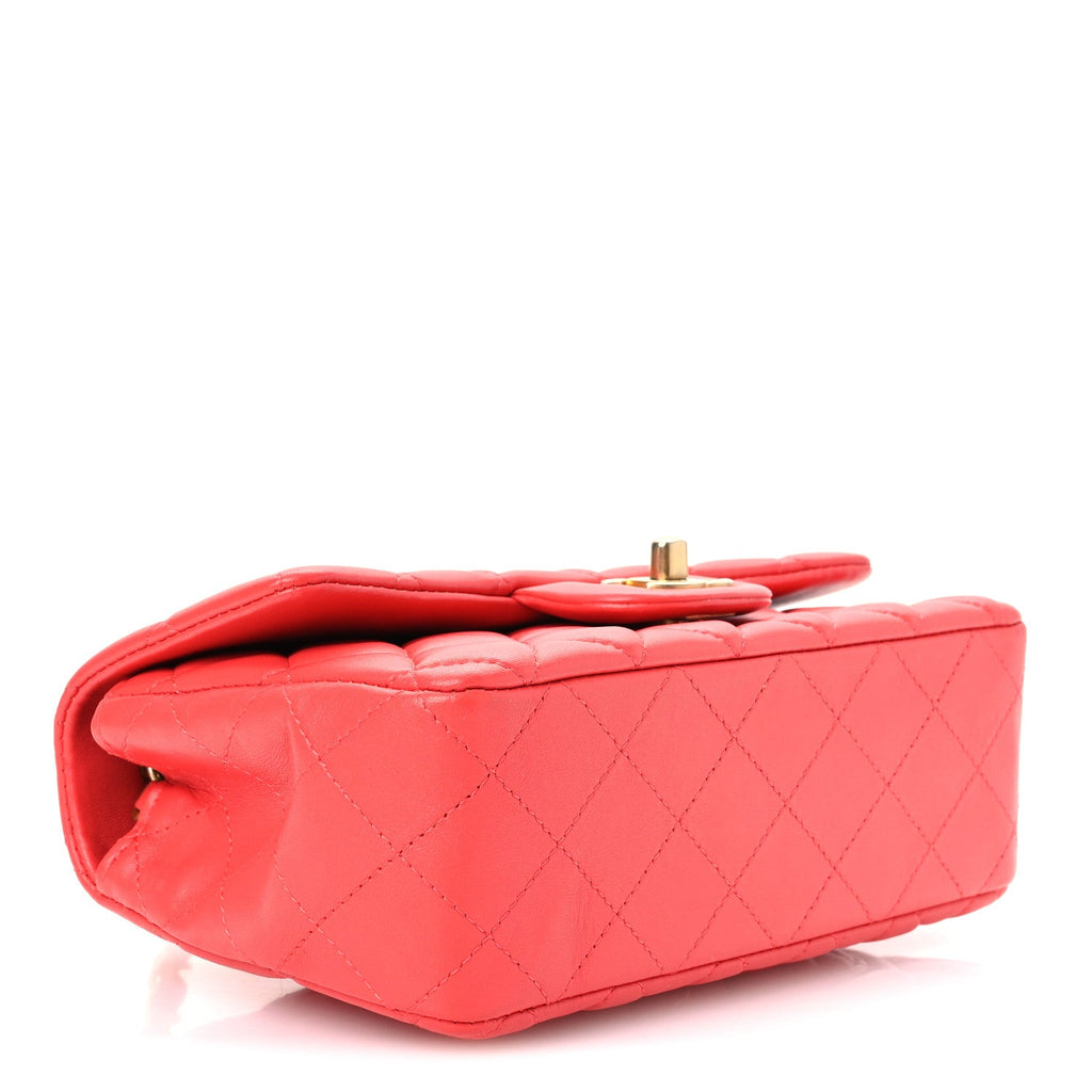 Lambskin Quilted Mini Rectangular Flap Red