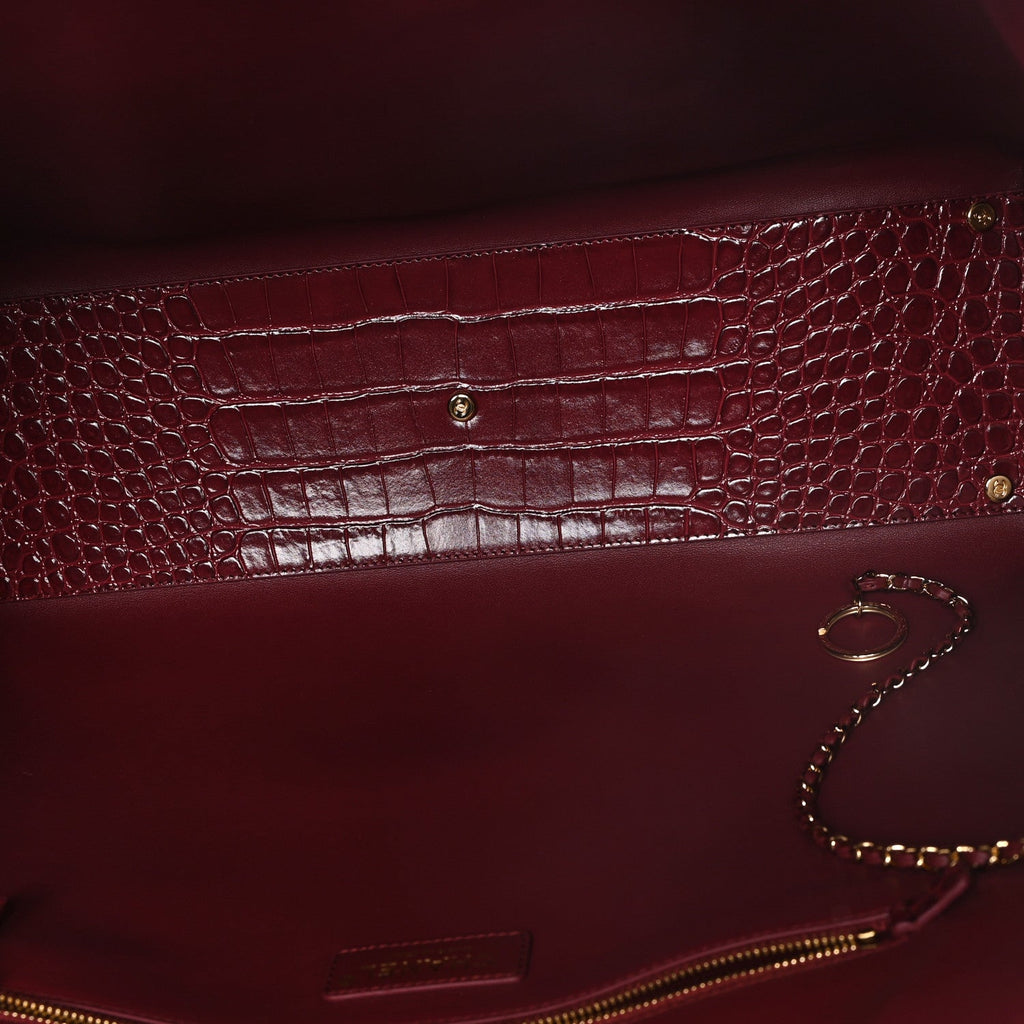 Calfskin Crocodile Embossed Archetype Large Shopping Tote Burgundy Burgundy