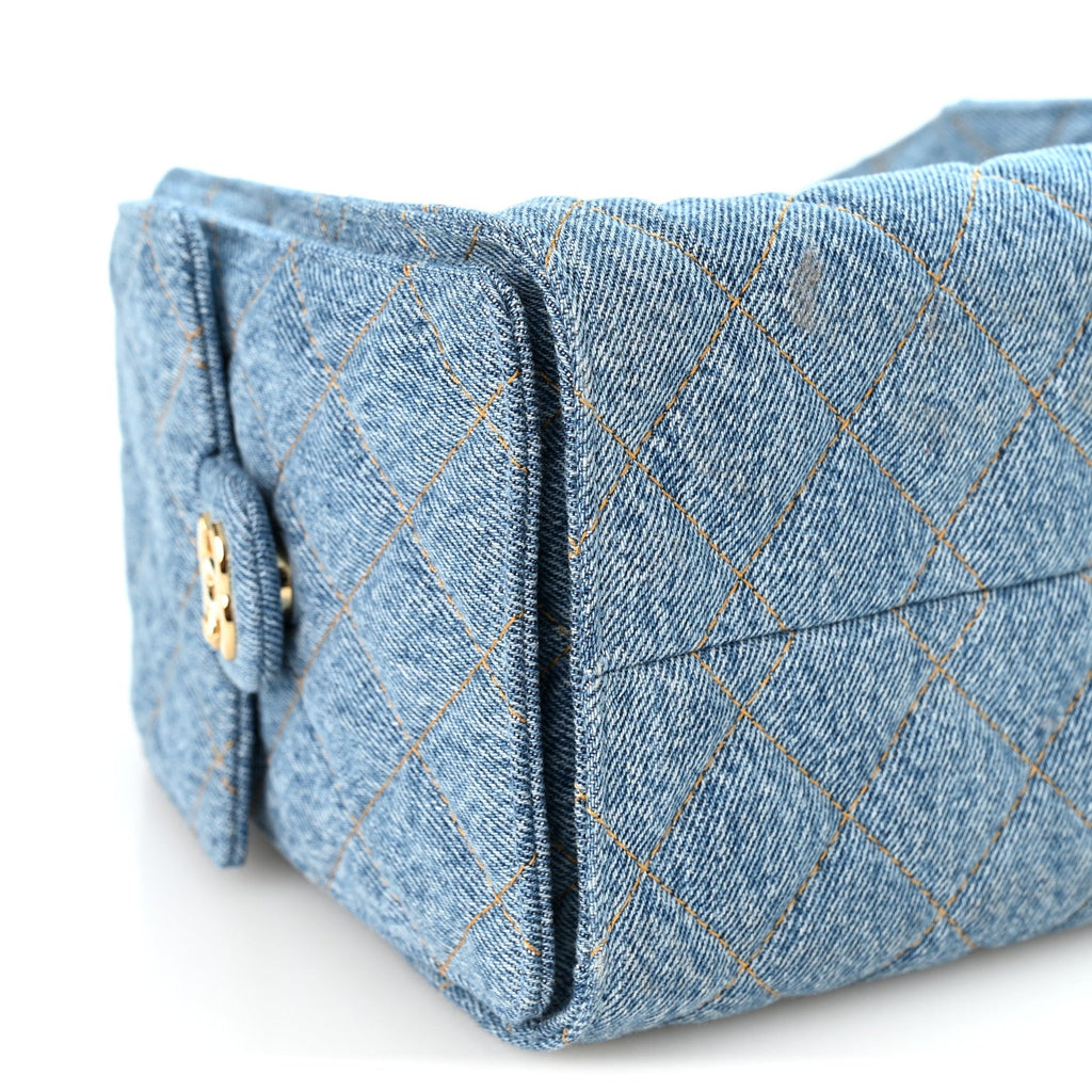 Denim Quilted Small Chanel 25 Handbag Blue