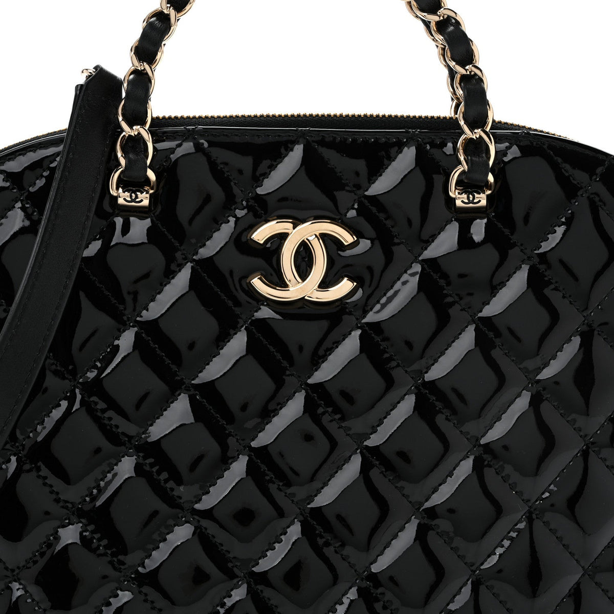 Patent Quilted Shiny Coco Small Shopping Bag Black
