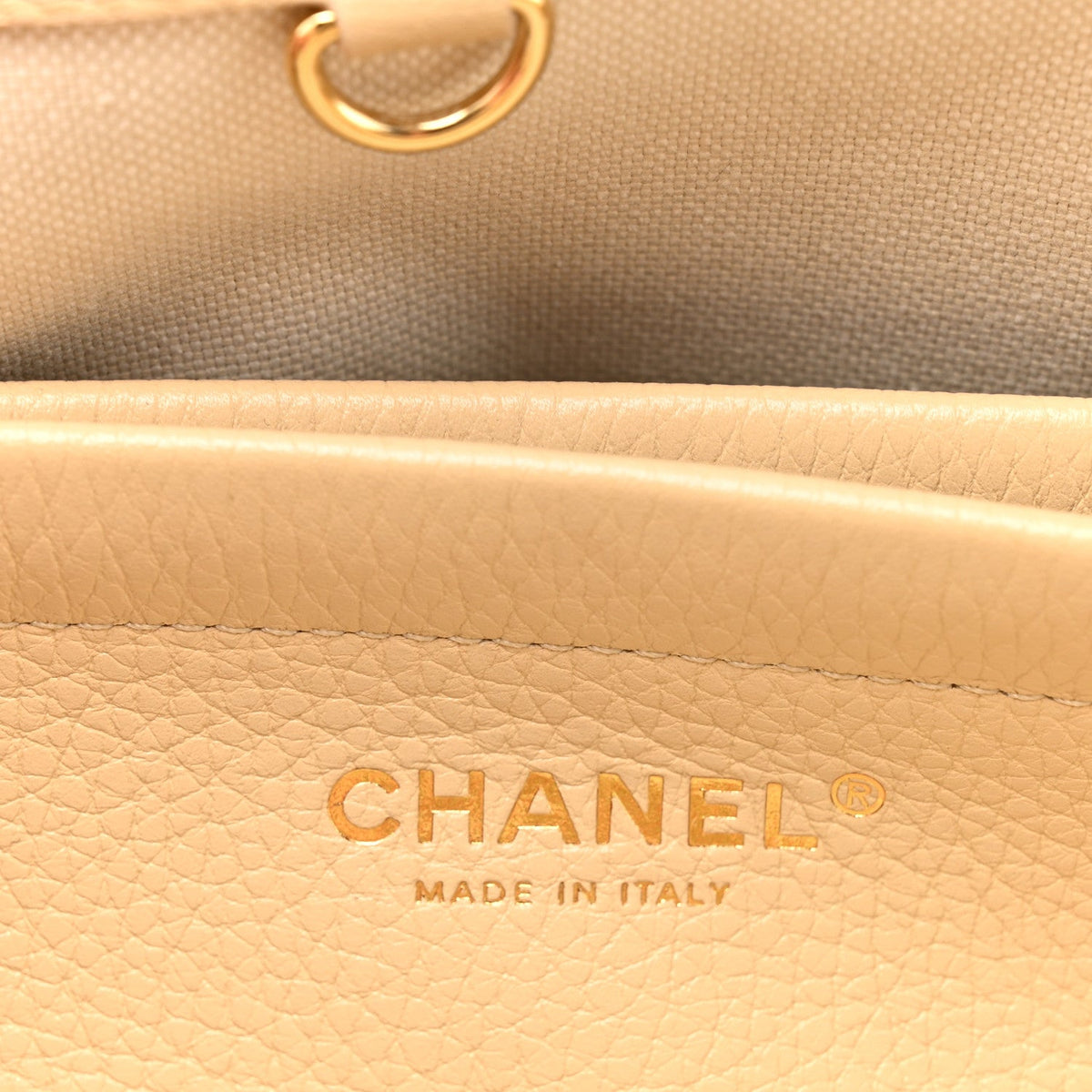 Grained Calfskin Stitched Urban Essentials Small Shopping Bag Beige