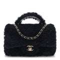 Shearling Quilted Mini Top Handle Rectangular Flap Black
