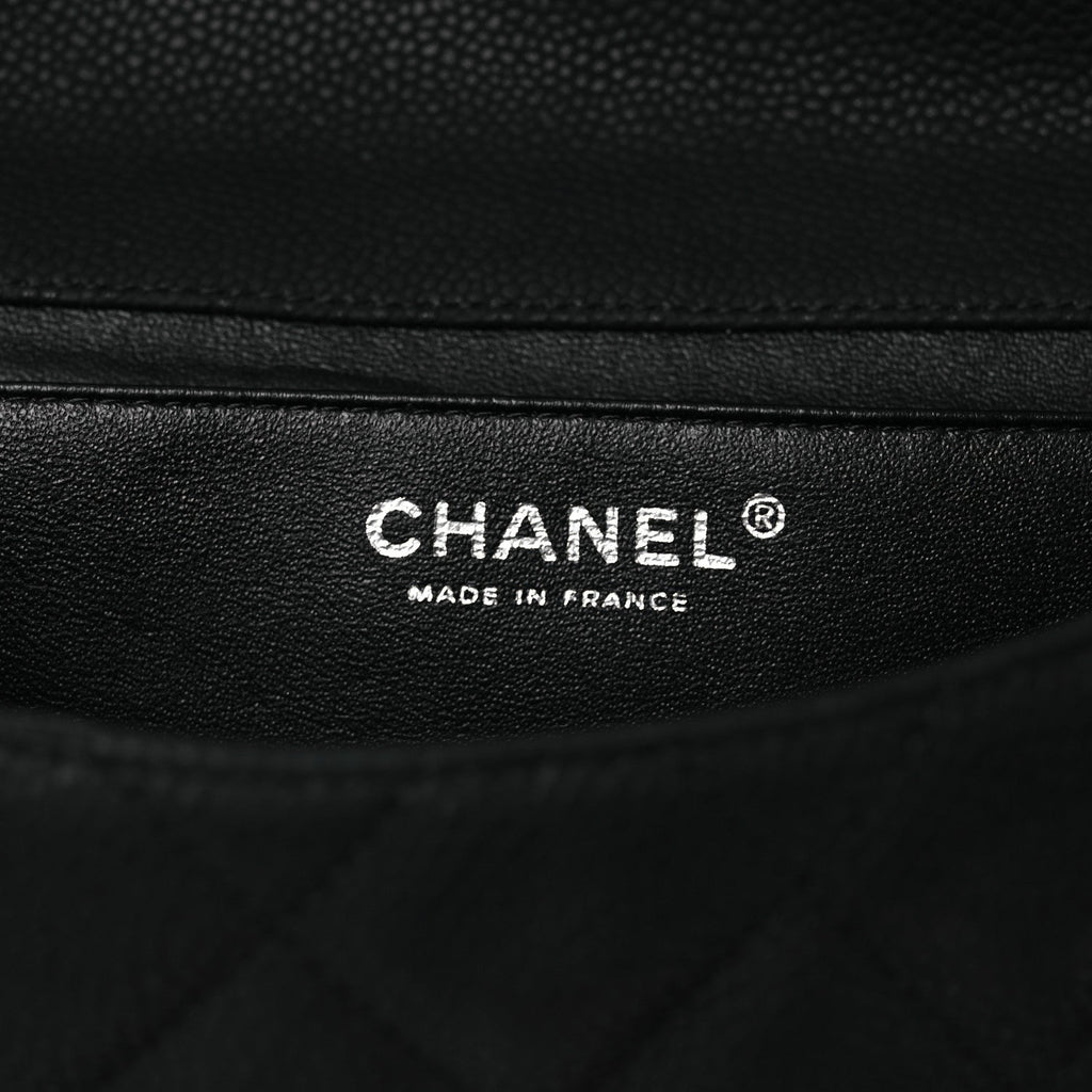 Iridescent Caviar Quilted Clutch With Chain Flap Black