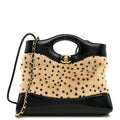 Shiny Lambskin Pony Hair Cheetah Printed Mini 31 Shopping Bag Light Beige Black