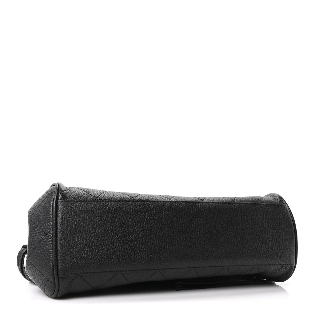 Grained Calfskin Stitched Urban Essentials Small Shopping Bag Black
