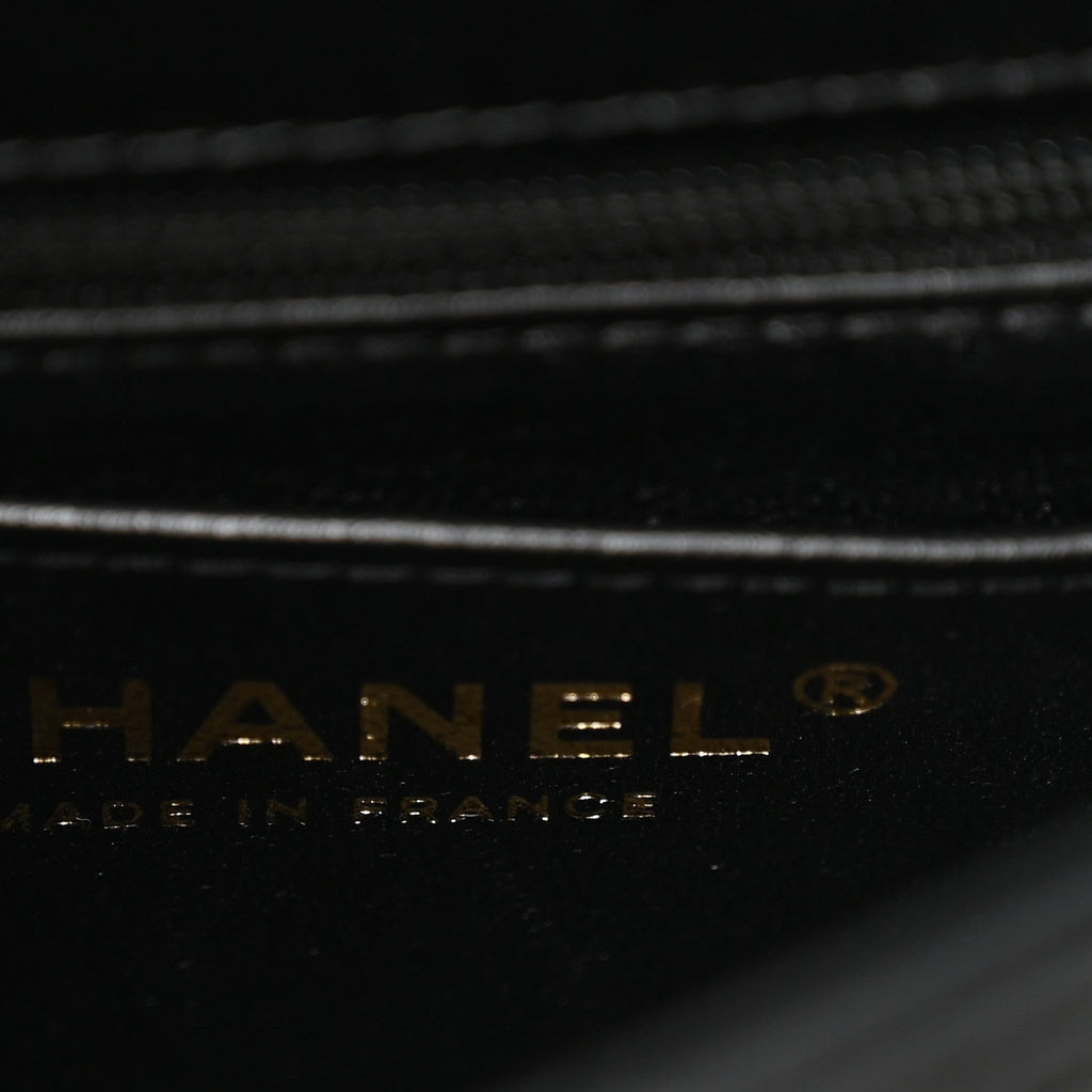 Lambskin Quilted Mini Top Handle Square Flap Black