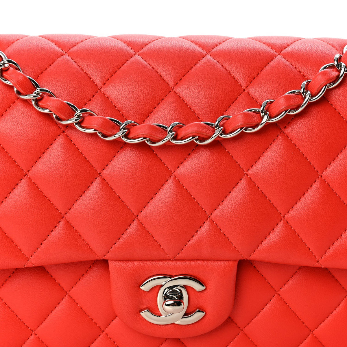 Lambskin Quilted Medium Double Flap Red