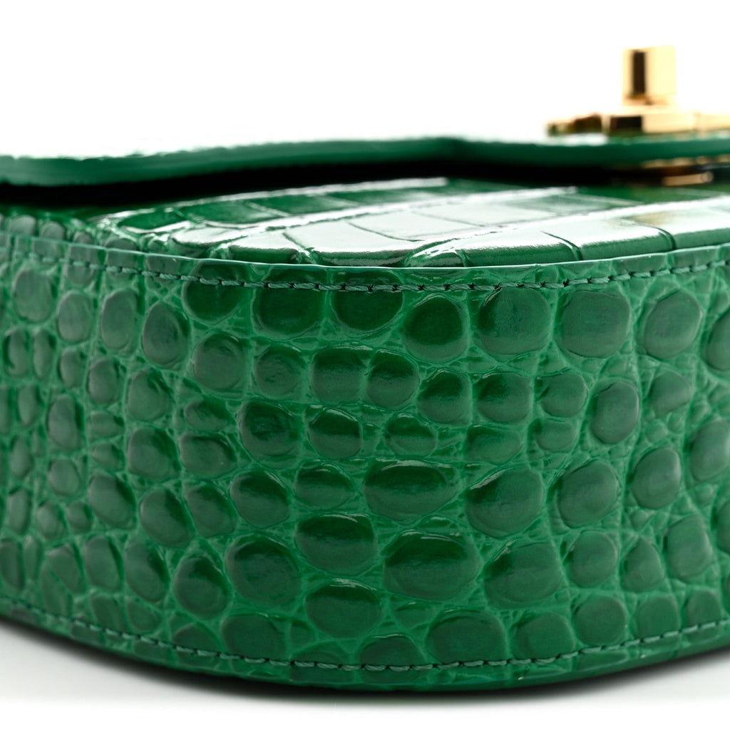 Calfskin Crocodile Embossed Turn Around Mini Flap Emerald