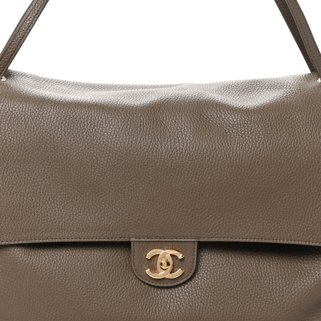 Grained Calfskin Souplissimo Maxi Flap Dark Khaki