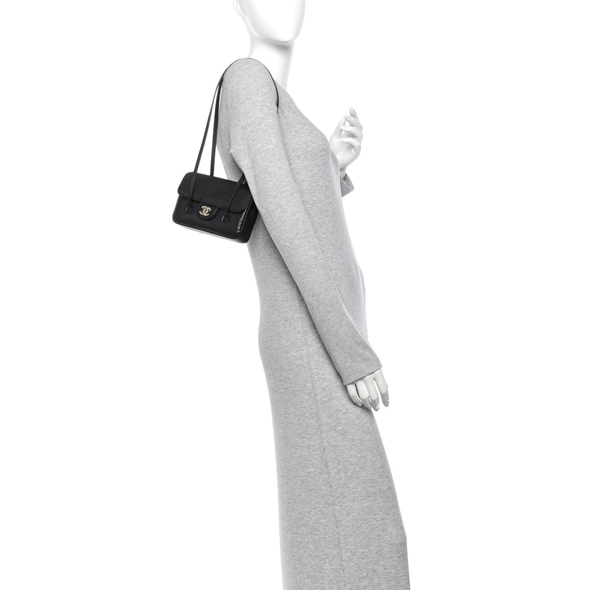 Shiny Caviar Mini Preppy Coco Shoulder Bag Black