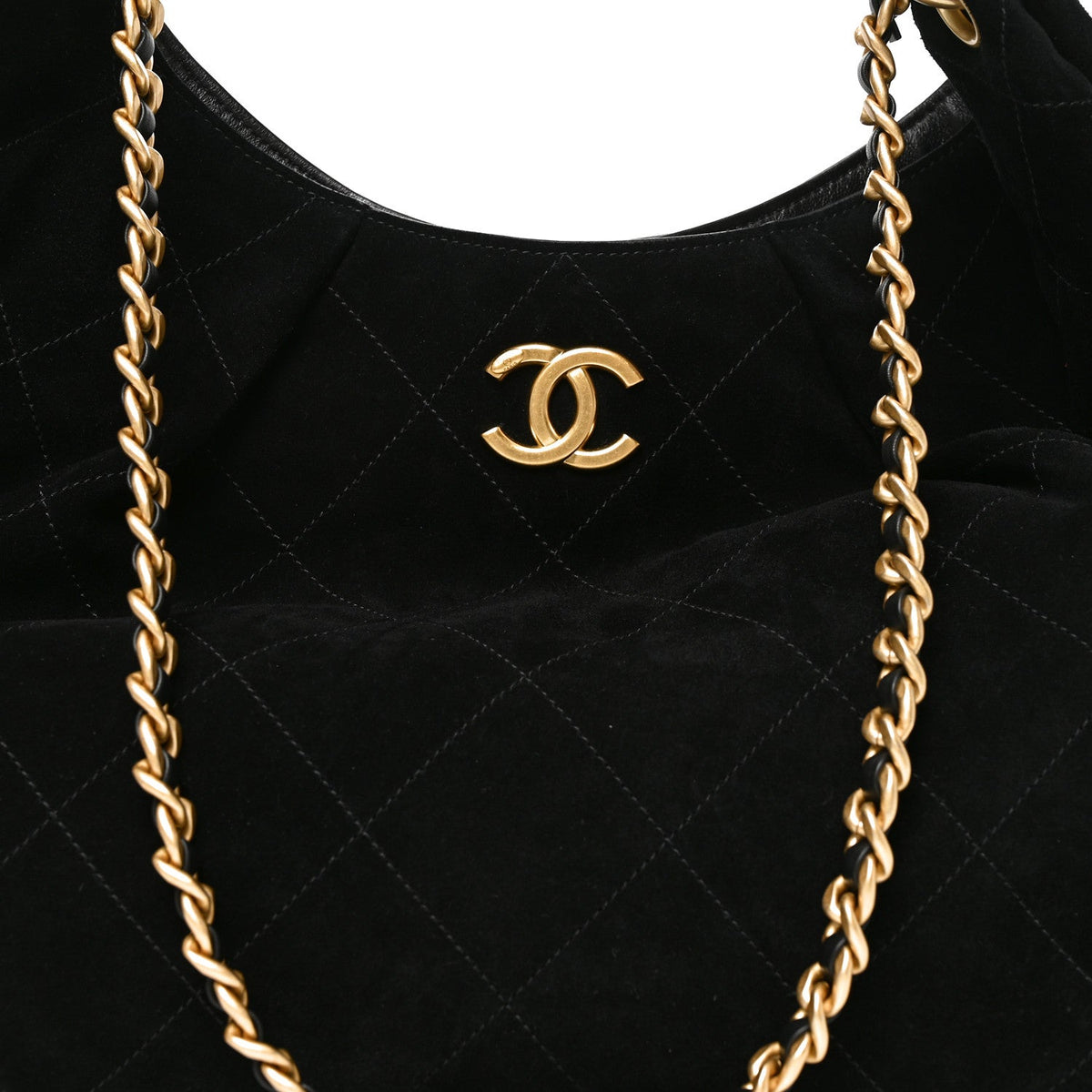 Suede Calfskin Lambskin Quilted Maxi Hobo Black