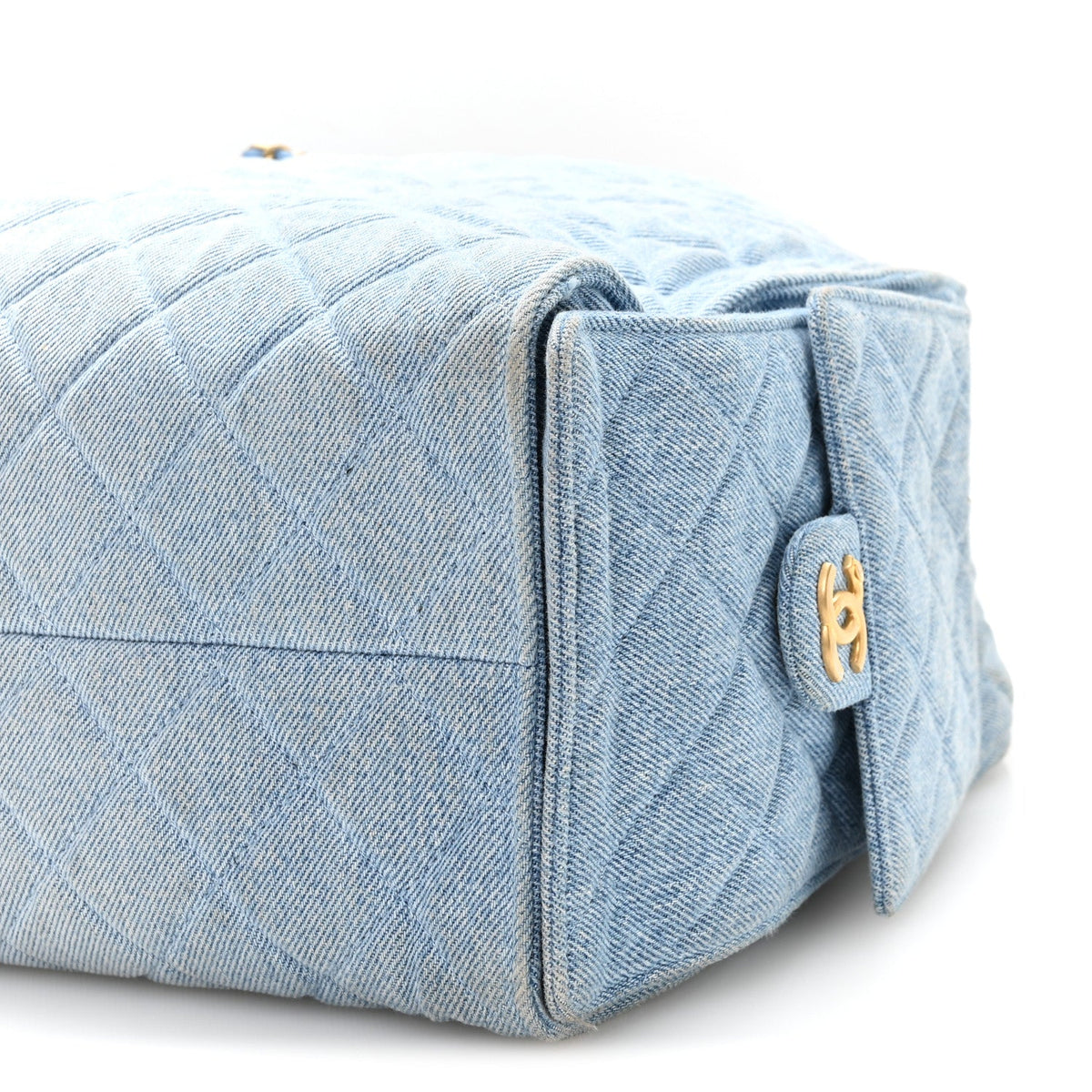 Washed Denim Quilted Medium Chanel 25 Handbag Blue
