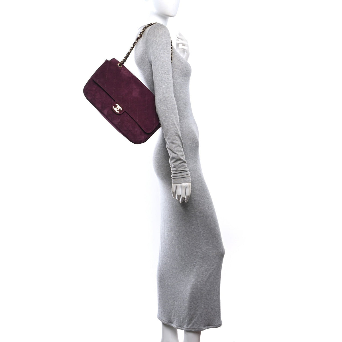 Suede Calfskin Small Souplissimo Maxi Flap Burgundy