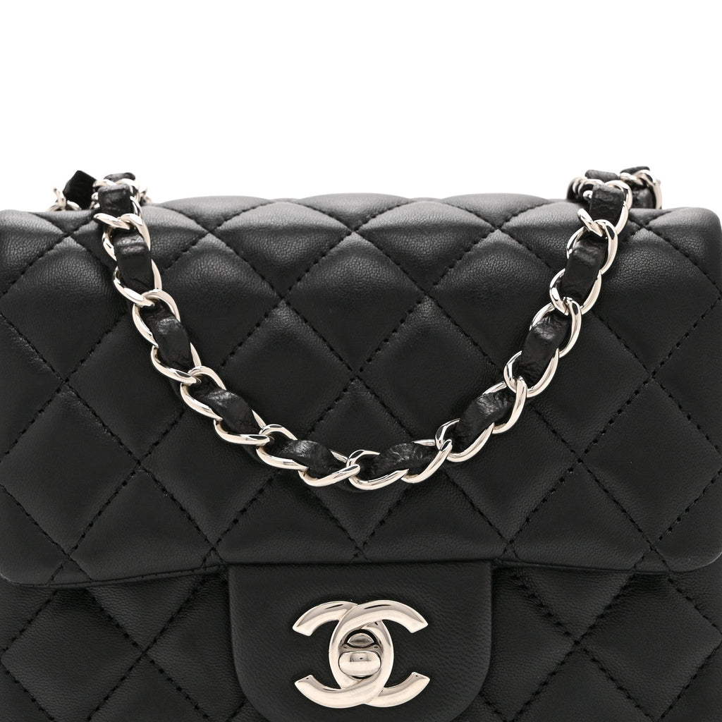 Lambskin Quilted Mini Square Flap Black