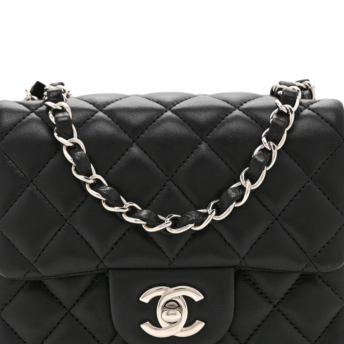 Lambskin Quilted Mini Square Flap Black