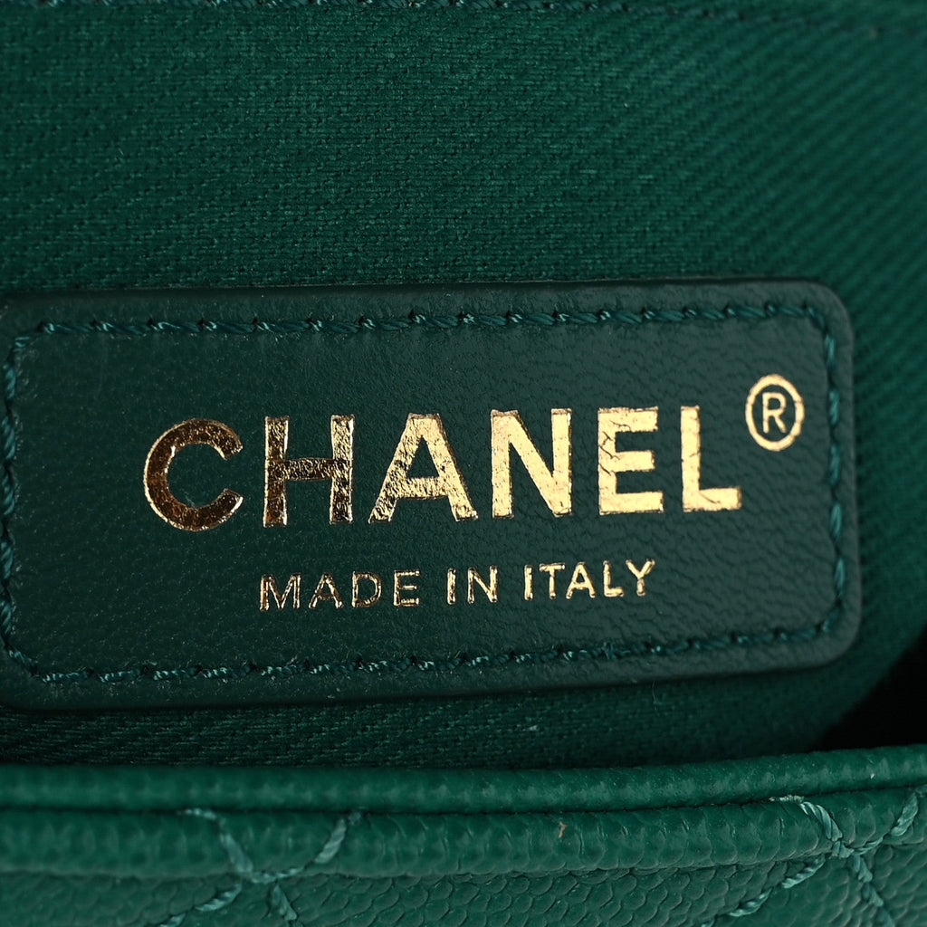 Caviar Quilted Small Coco Handle Flap Green