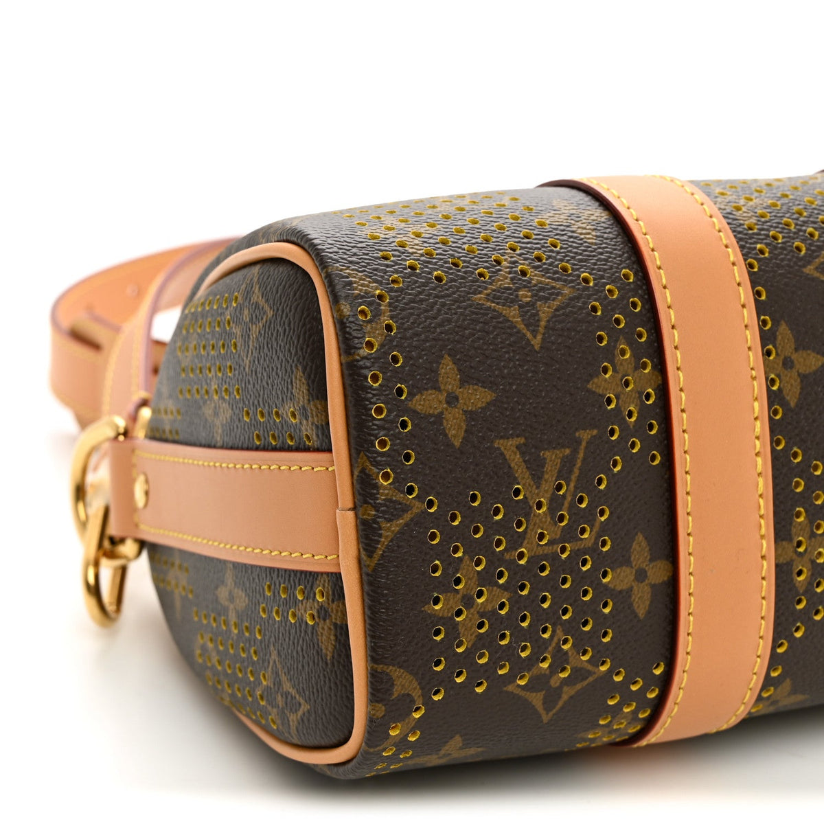 Grid Perforated Monogram Heritage Keepall Bandouliere 25 Yellow