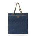 Denim Quilted CC Chain Tote Blue