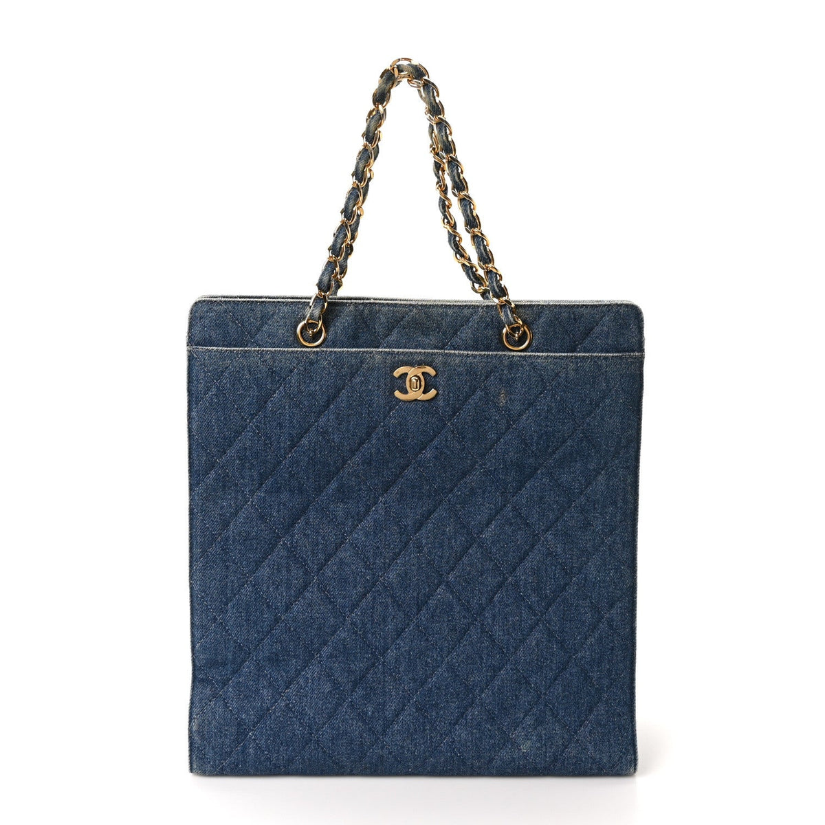 Denim Quilted CC Chain Tote Blue