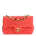Lambskin Quilted Mini Rectangular Sweet Camellia Flap Coral
