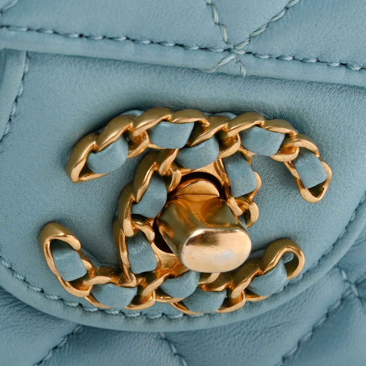 Lambskin Quilted Mini Strass On Top Flap Blue