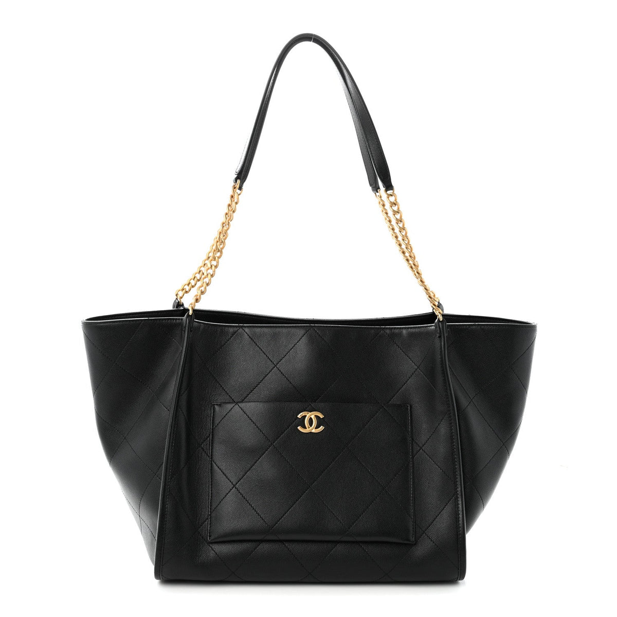 Caviar Stitched Pocket CC Large Tote Black
