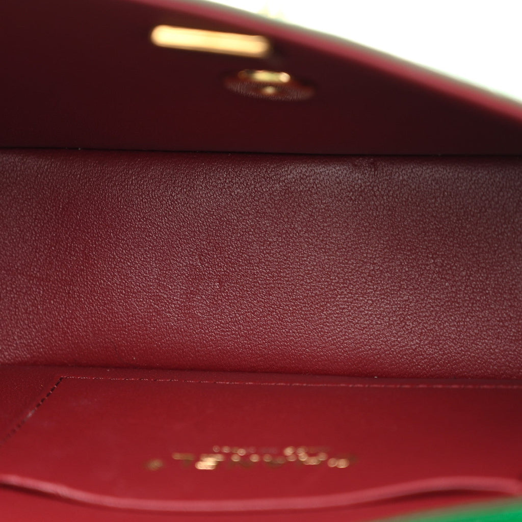 Calfskin Crocodile Embossed Turn Around Mini Flap Emerald