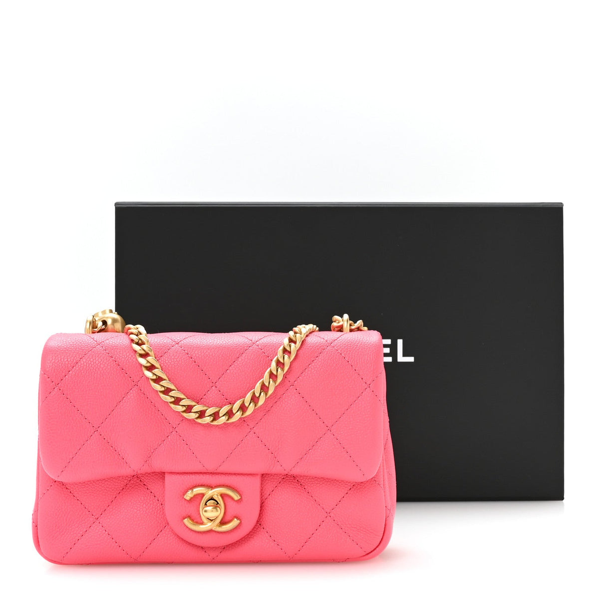 Caviar Quilted Mini Rectangular Sweetheart Flap Fuchsia