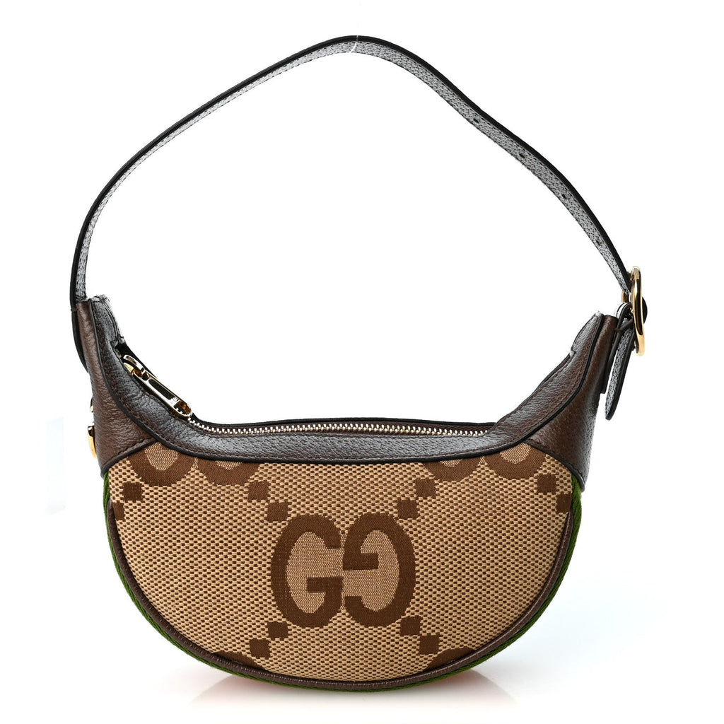 Monogram Jumbo GG Textured Dollar Calfskin Web Mini Ophidia Half Moon Hobo Camel Ebony New Acero