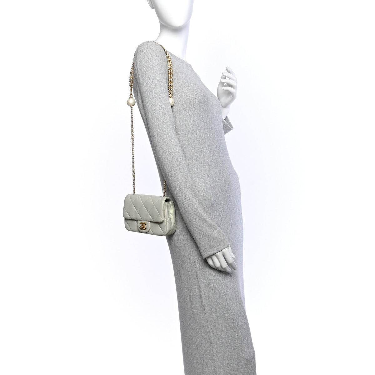 Pearly Lambskin Pearl Quilted Mini Flap Ivory