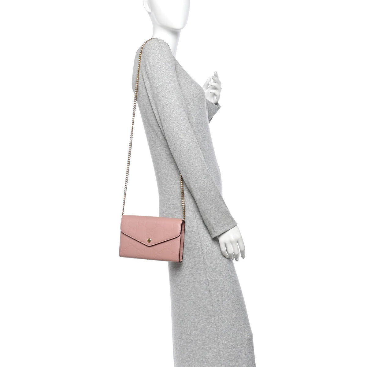Calfskin GG Debossed Chain Wallet Pink