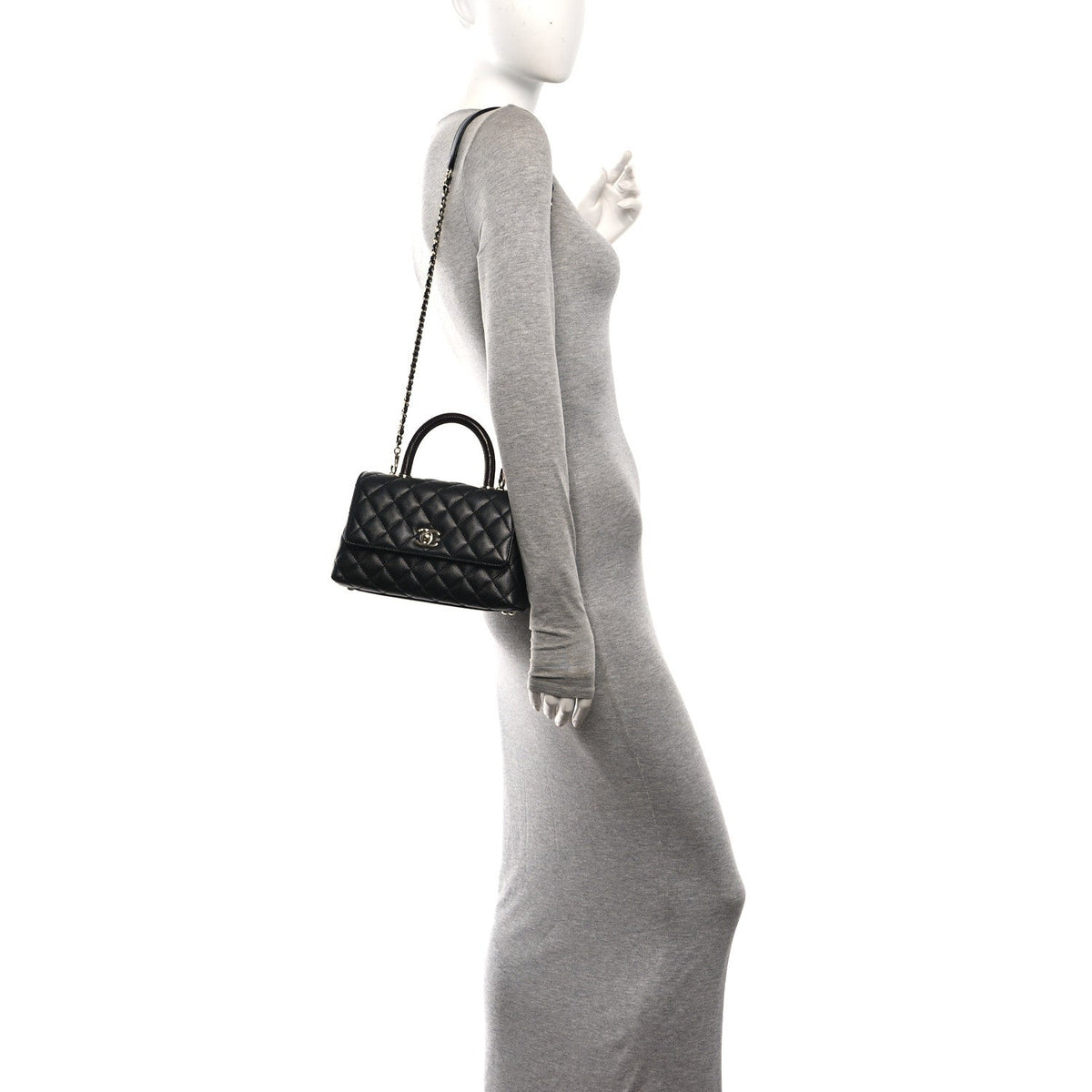 Caviar Quilted Lizard Embossed Mini Coco Handle Flap  Black