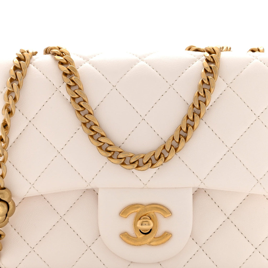 Lambskin Quilted Mini Sweet Camellia Flap White