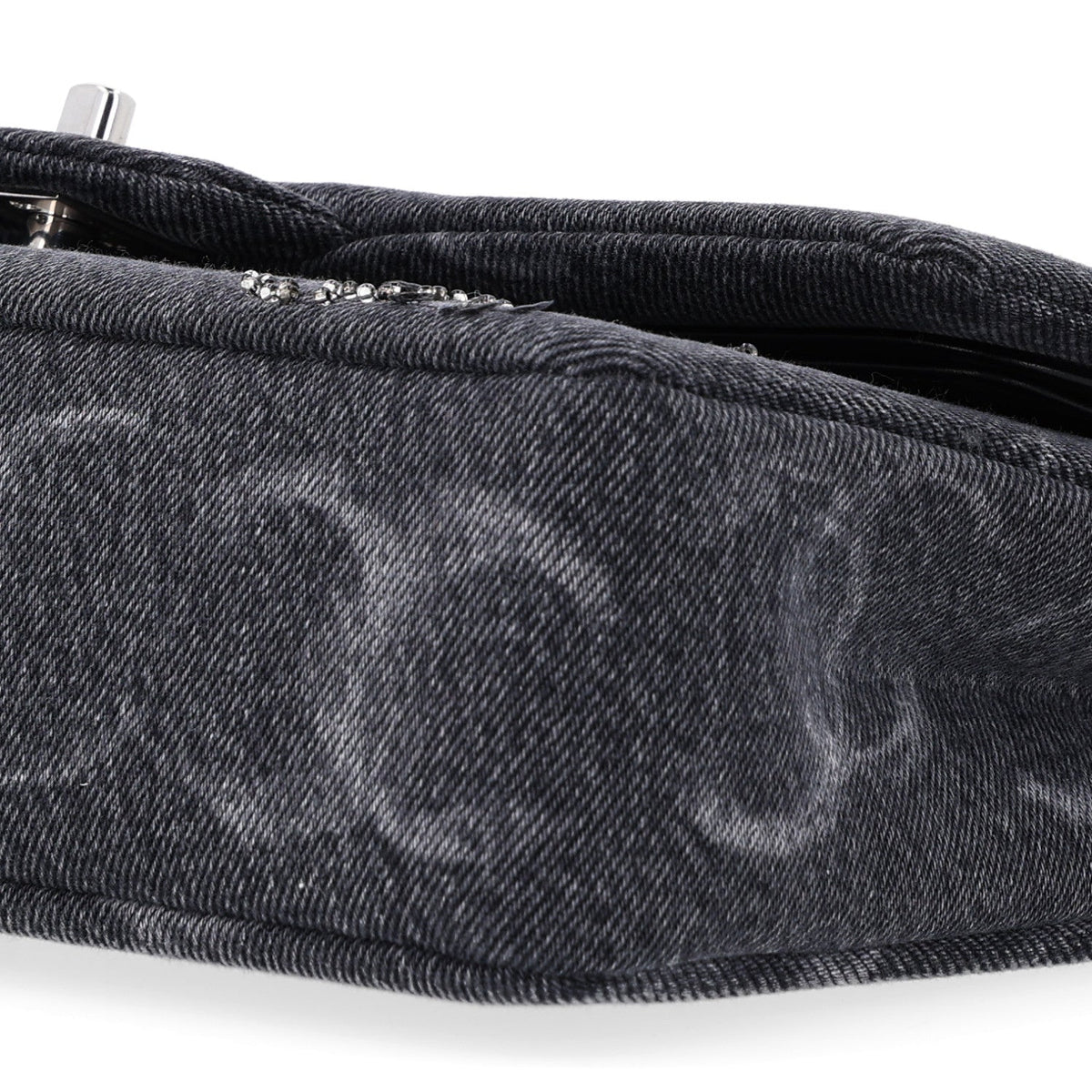 Denim Crystal Sequin CC Medium Double Flap Black