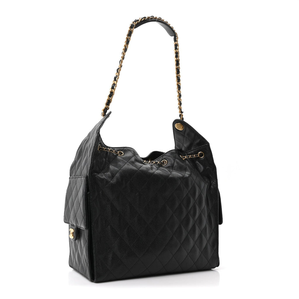 Caviar Quilted Medium Chanel 25 Handbag Black