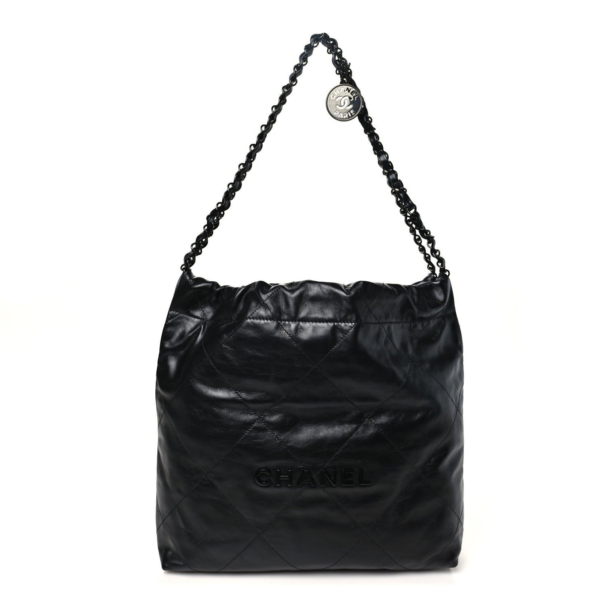 Shiny Calfskin Quilted Small Chanel 22 So Black