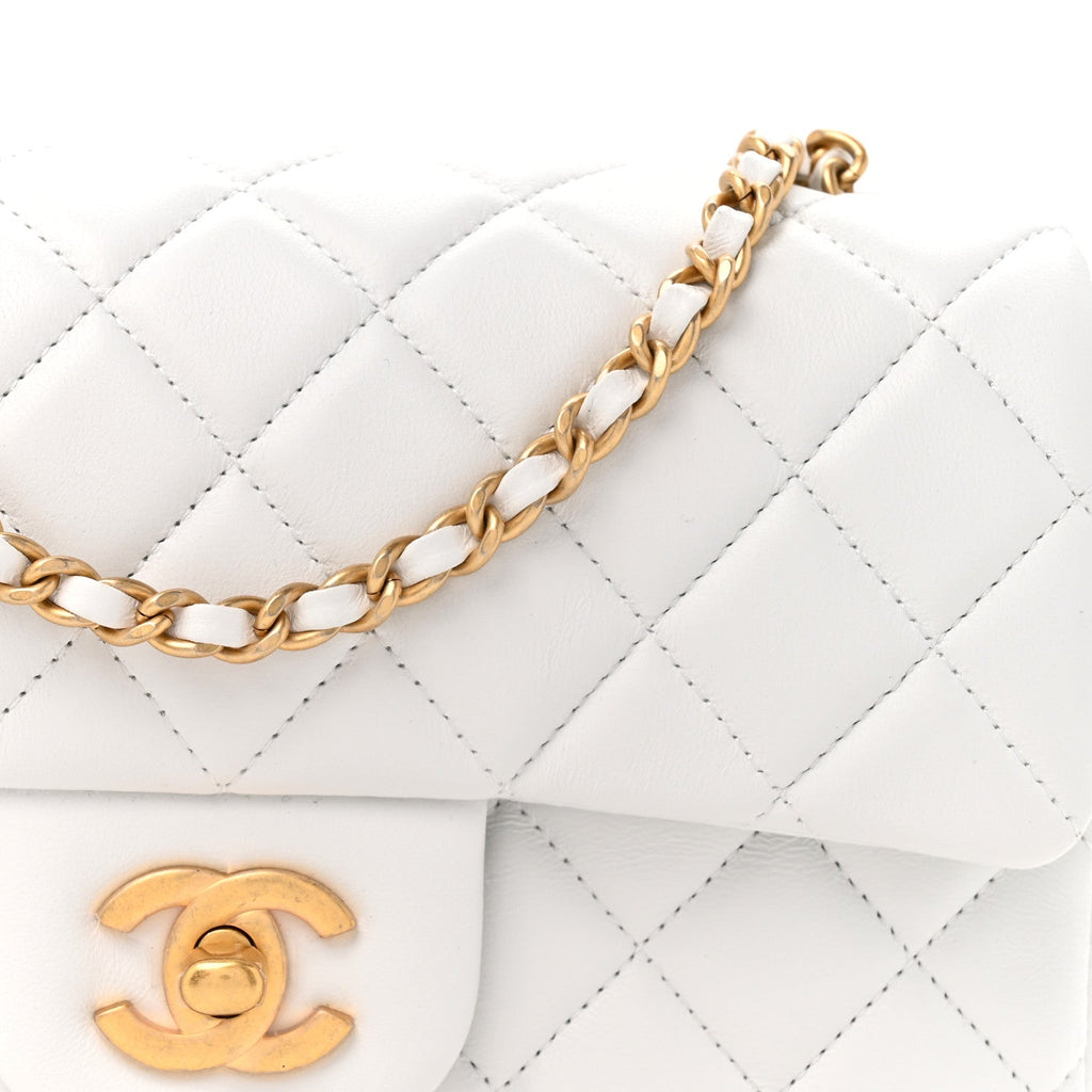 Lambskin Quilted Mini Rectangular Pearl Crush Flap White