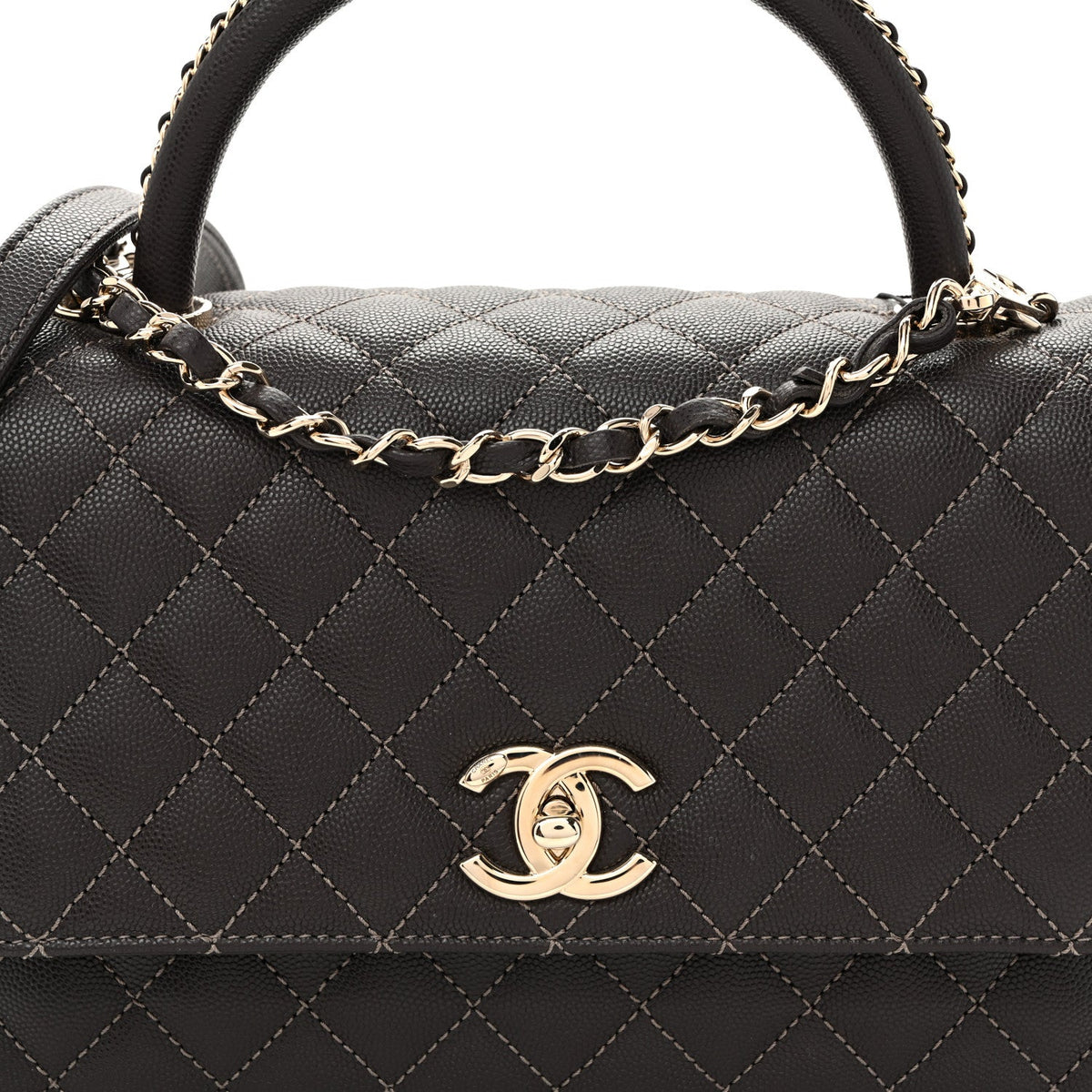 Caviar Quilted Small Coco Handle Flap Dark Brown Dark Brown