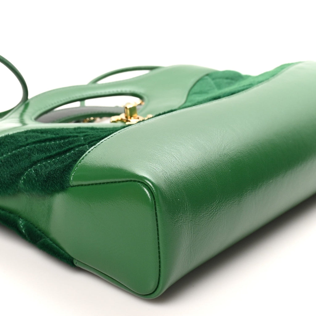 Shiny Lambskin Pony Hair East West 31 Shopping Bag  Green