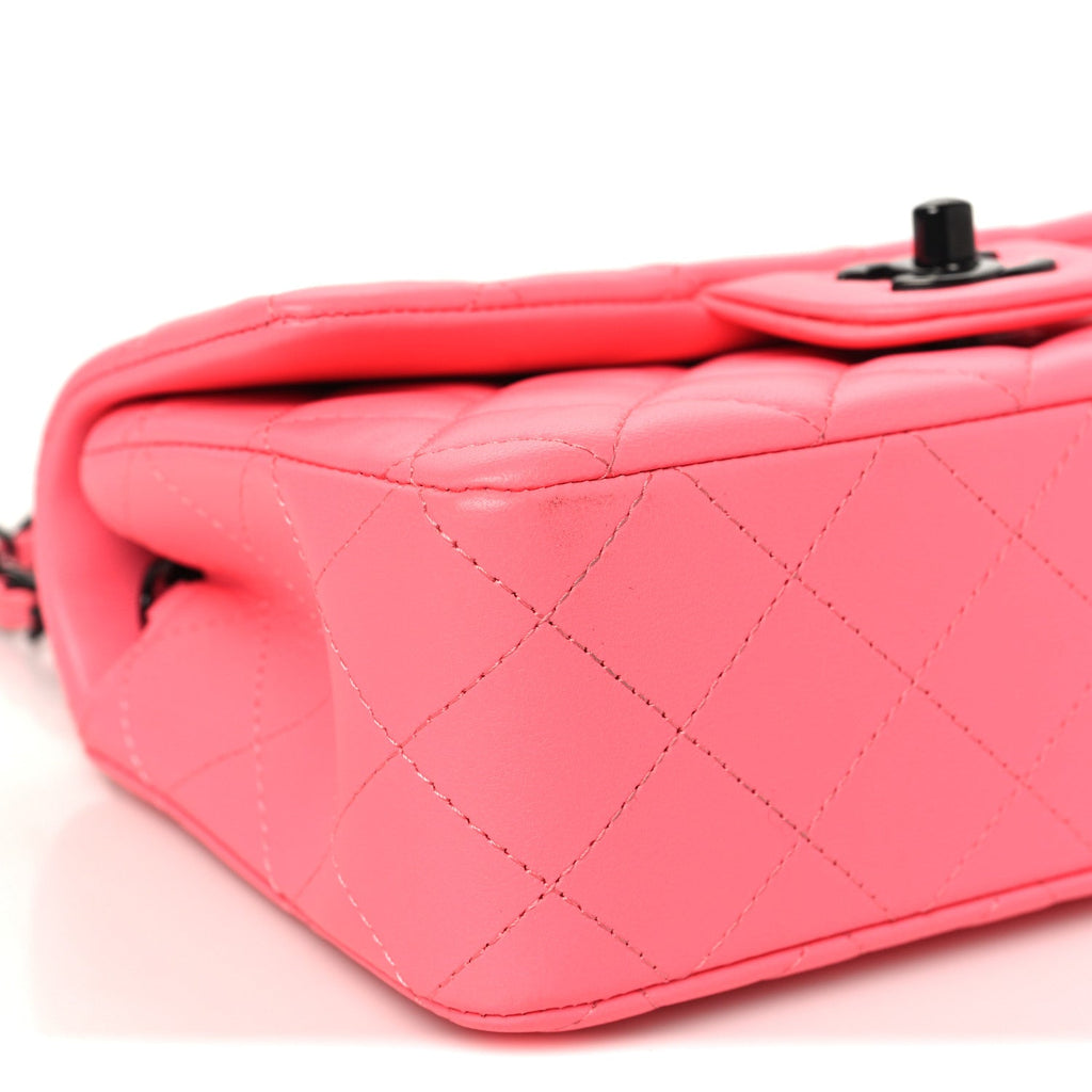 Lambskin Quilted Mini Rectangular Flap Coral Pink