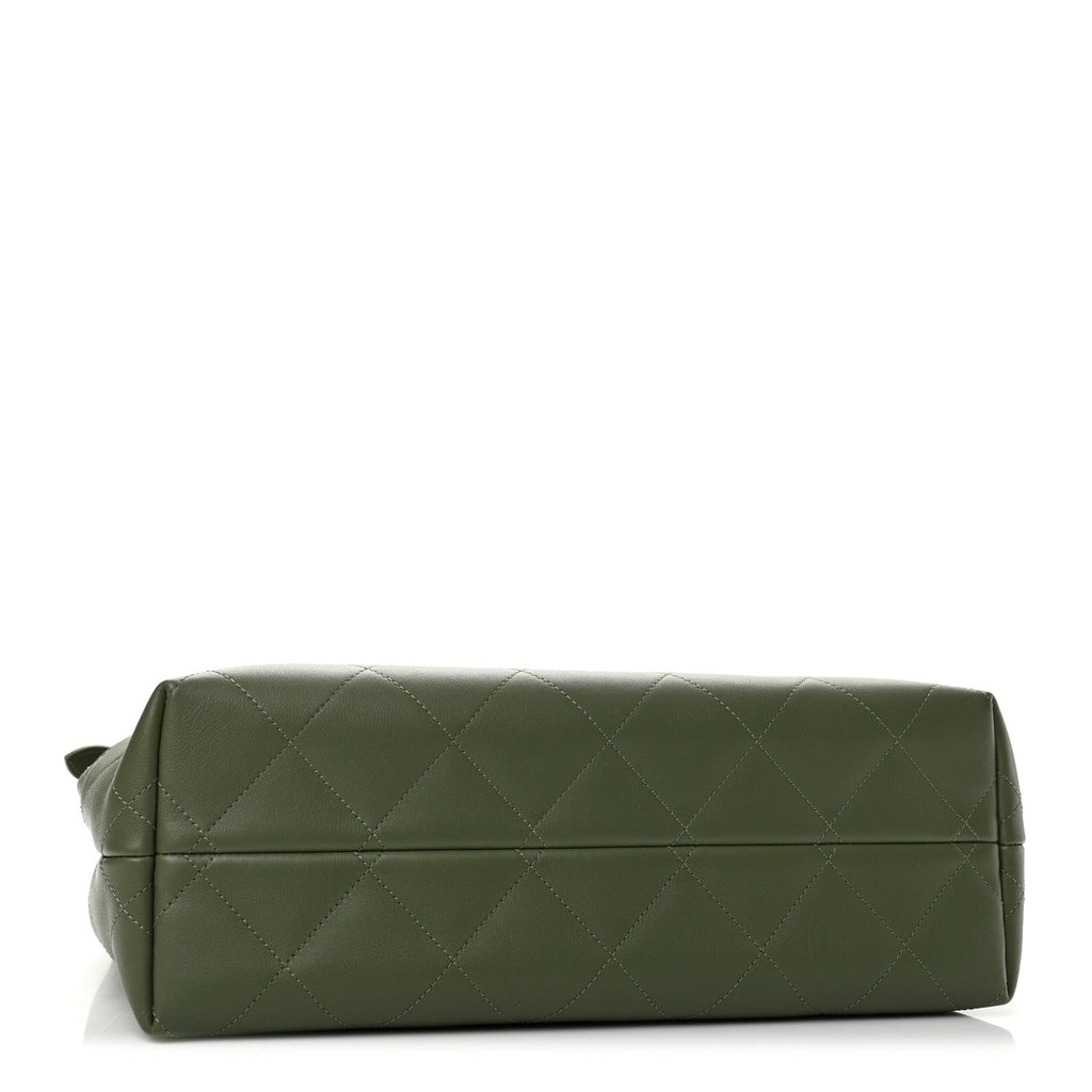 Calfskin Quilted Small Coco Base Shopping Bag Khaki