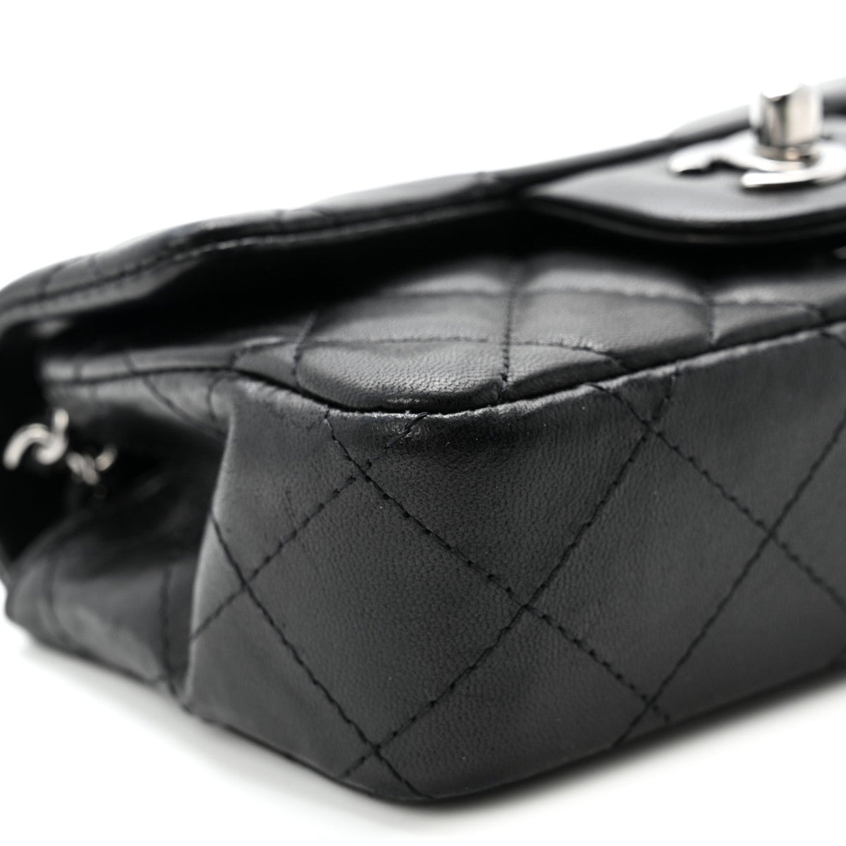 Lambskin Quilted Extra Mini Rectangular Flap Black