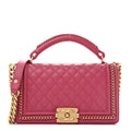 Calfskin Quilted Medium Top Handle Boy Flap Pink