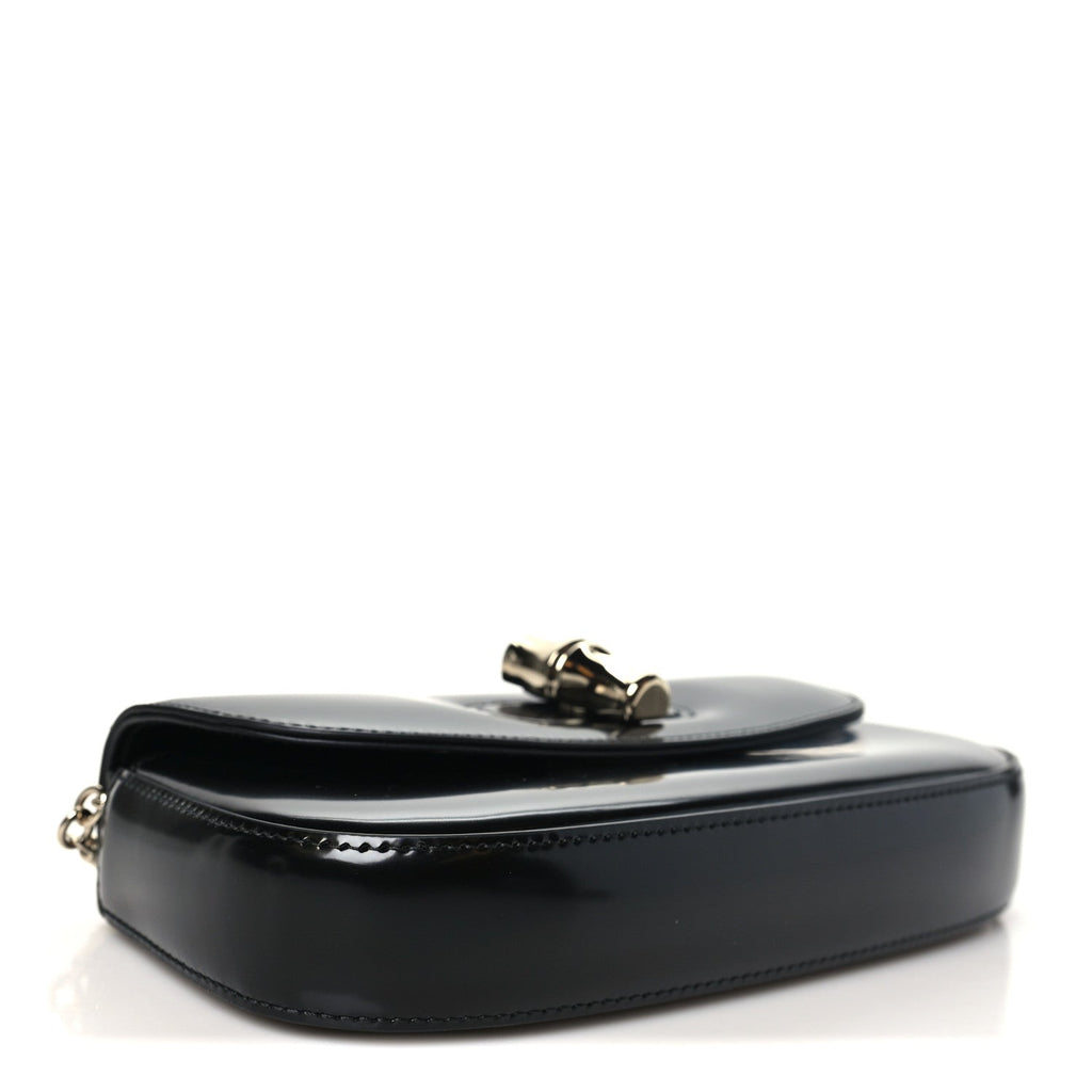 Shiny Calfskin Small Bamboo Night Bag Black