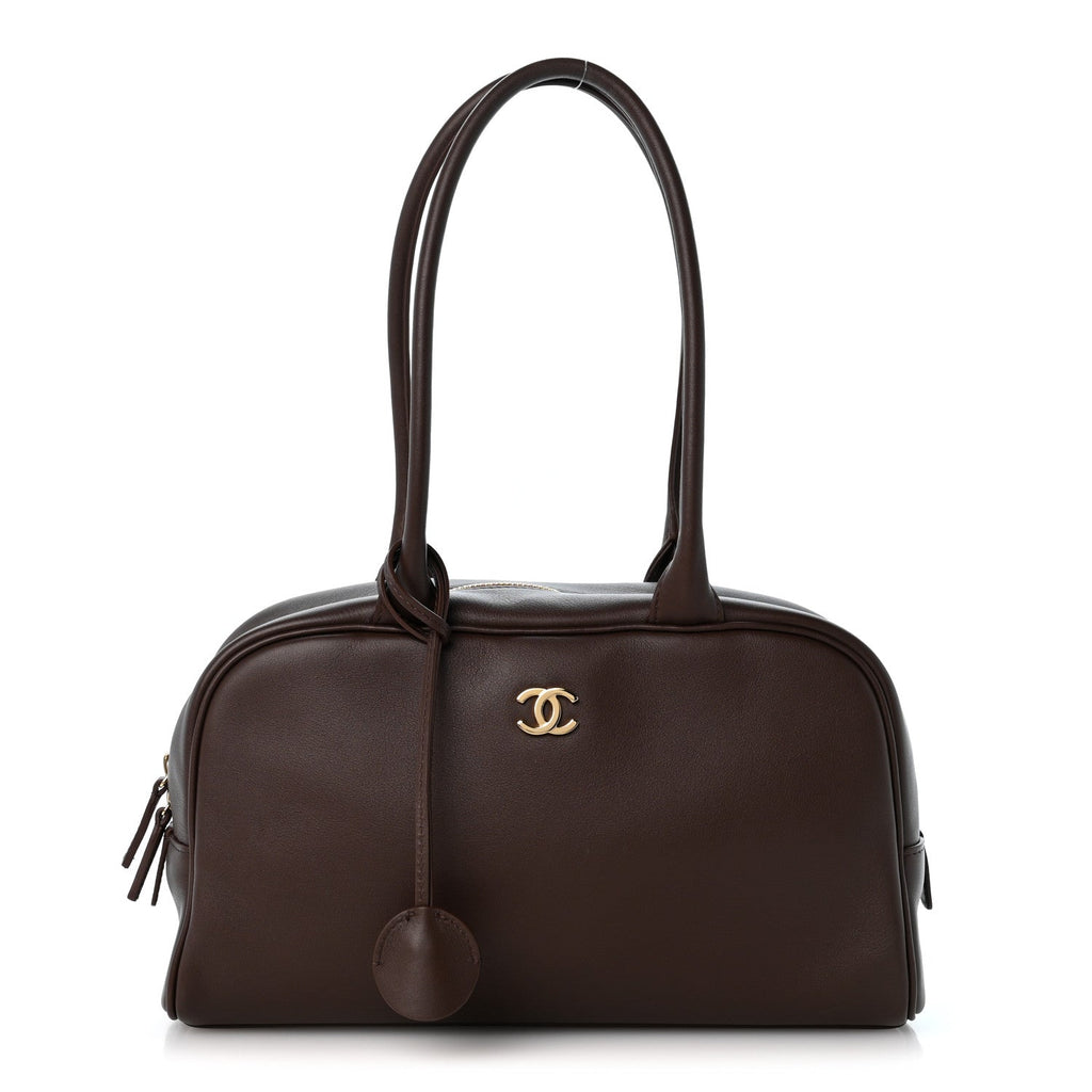 Calfskin Large Perfect Bowling Bag Dark Brown