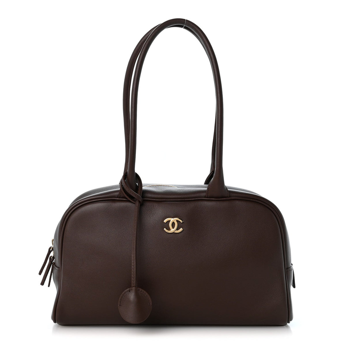 Calfskin Large Perfect Bowling Bag Dark Brown
