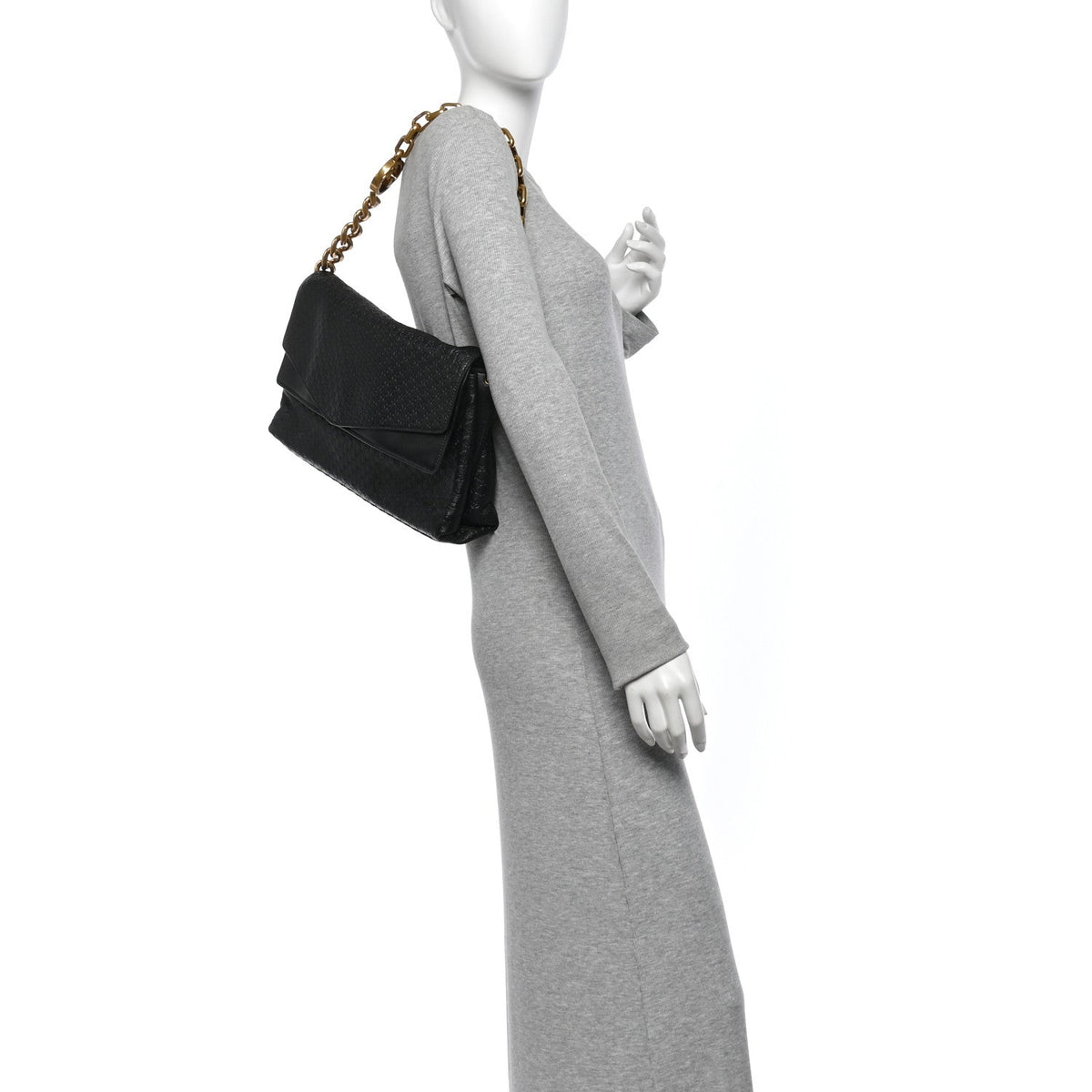 Micro GG Calfskin Large Chain Shoulder Bag Black